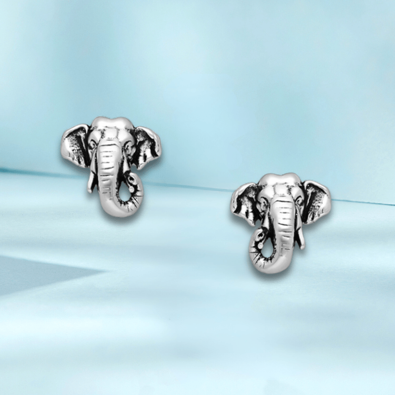 jewelaus Earrings Silver Oxidized Elephant Earrings