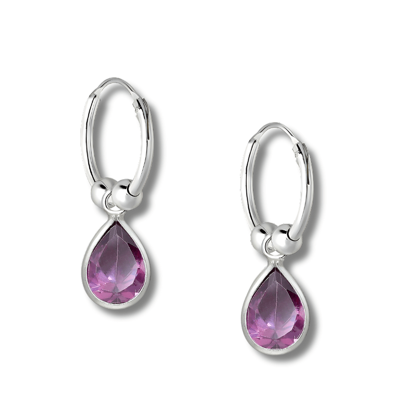 jewelaus Earrings Silver Purple Droplet Hoop Earrings