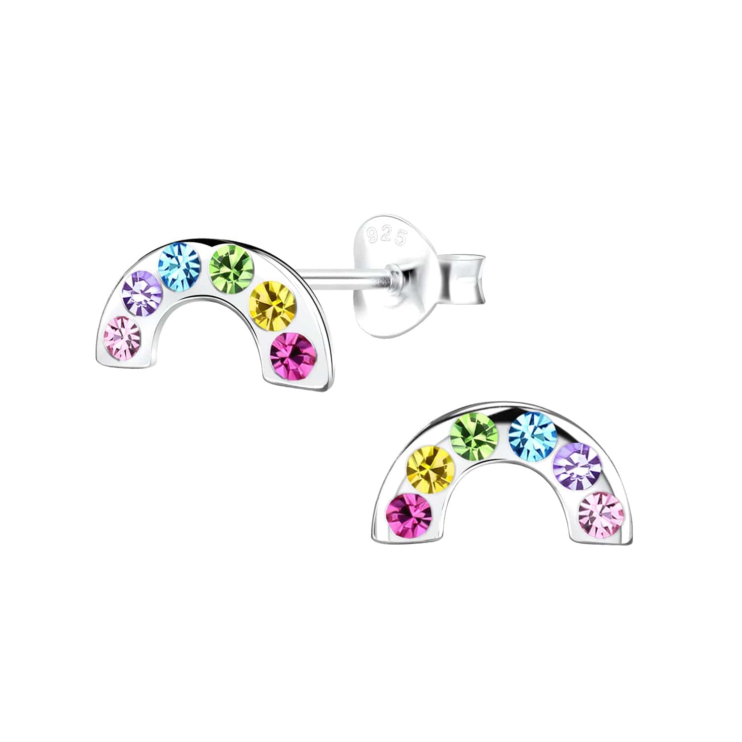 jewelaus Earrings Silver Rainbow Stud Earrings