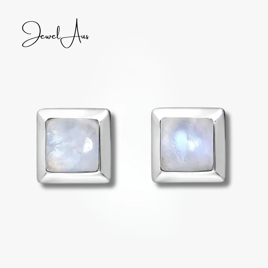 jewelaus Earrings Silver Square Moonstone Earrings