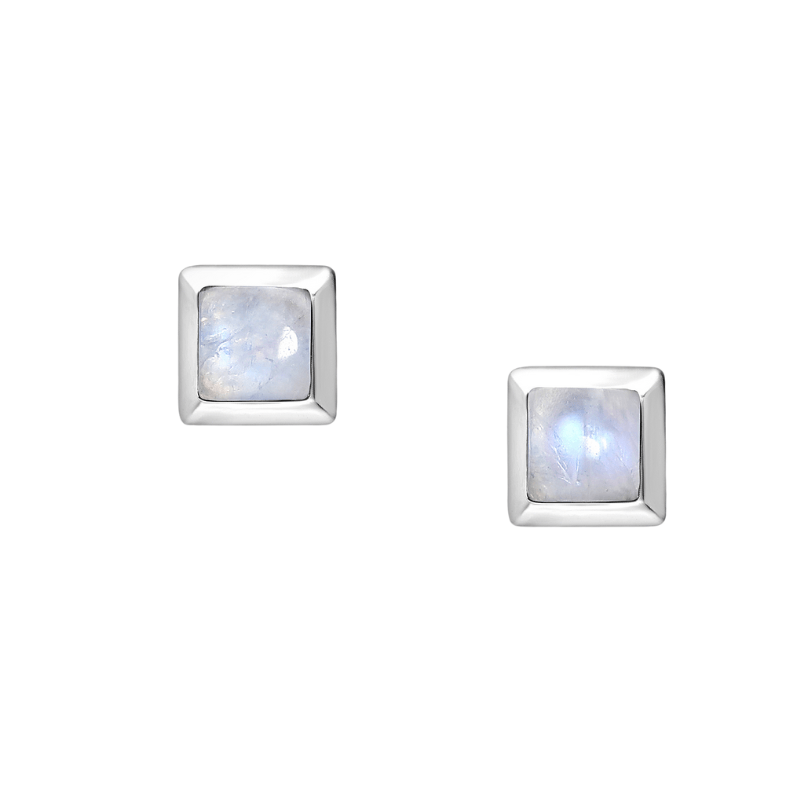 jewelaus Earrings Silver Square Moonstone Earrings