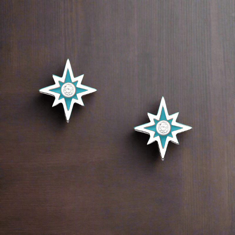 jewelaus Earrings Silver Star Blue Earrings