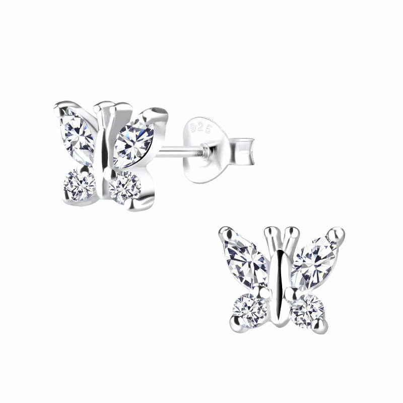jewelaus Earrings Silver White Butterfly Stud Earrings