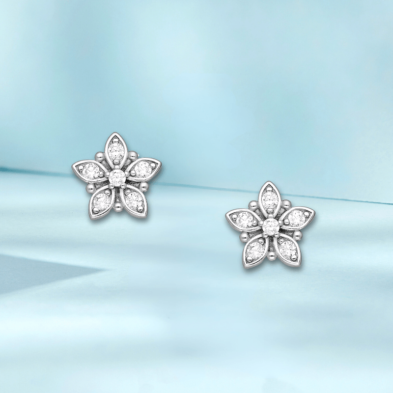 jewelaus Earrings Sterling Silver Flower Earrings