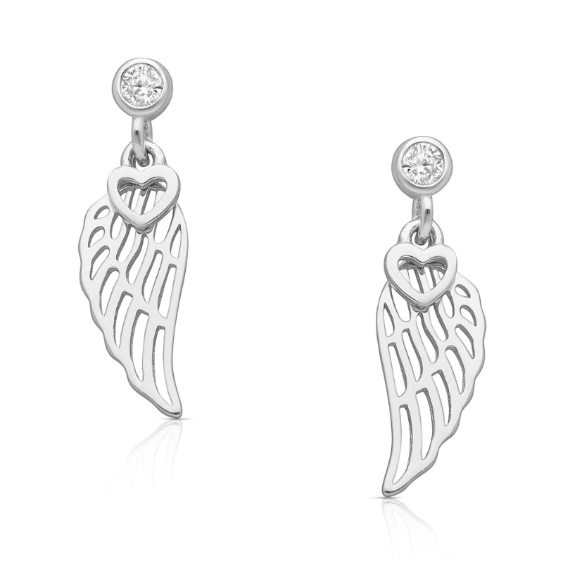 jewelaus Earrings Sterling Silver Heart Wings Earrings