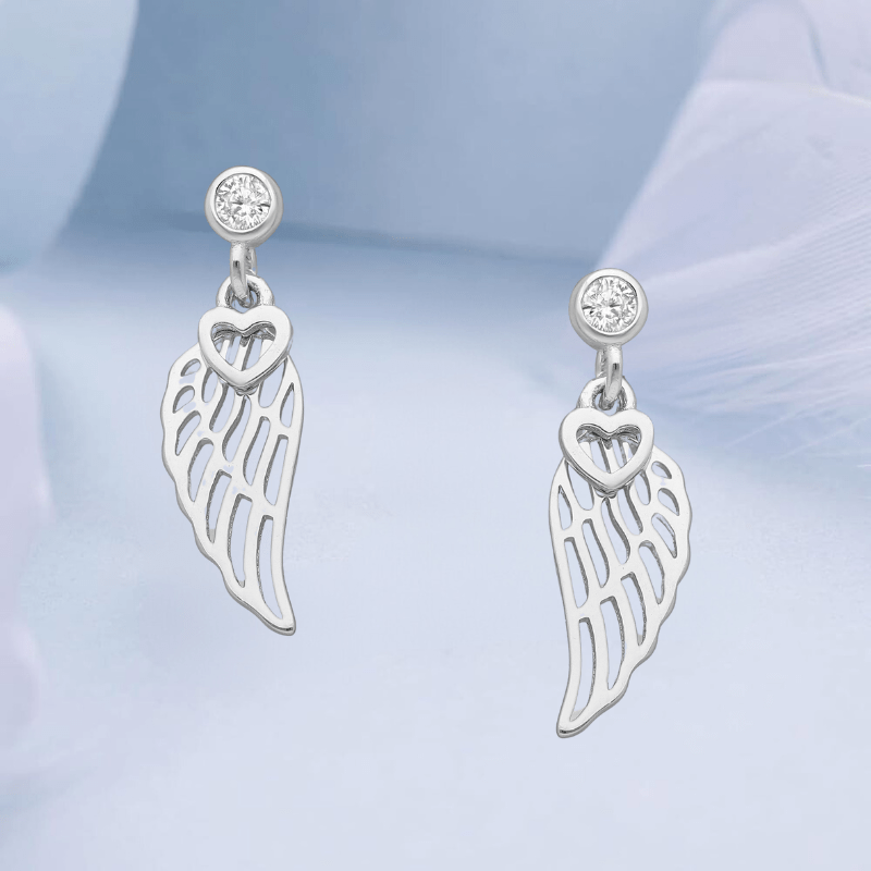 jewelaus Earrings Sterling Silver Heart Wings Earrings