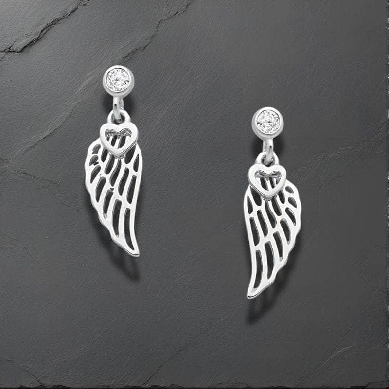 jewelaus Earrings Sterling Silver Heart Wings Earrings