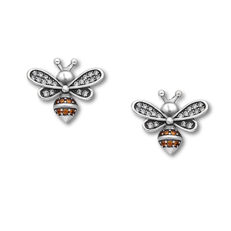 jewelaus Earrings Sterling Silver Oxidized Bee Earrings