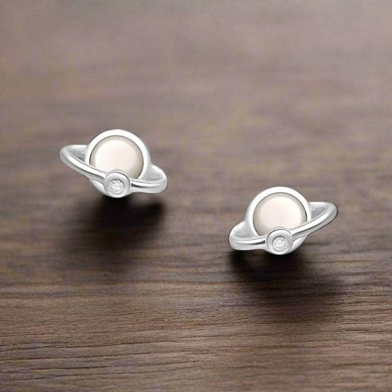 jewelaus Earrings Sterling Silver Shell Saturn Earrings