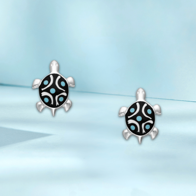 jewelaus Earrings Sterling Silver Shell Turtle Earrings