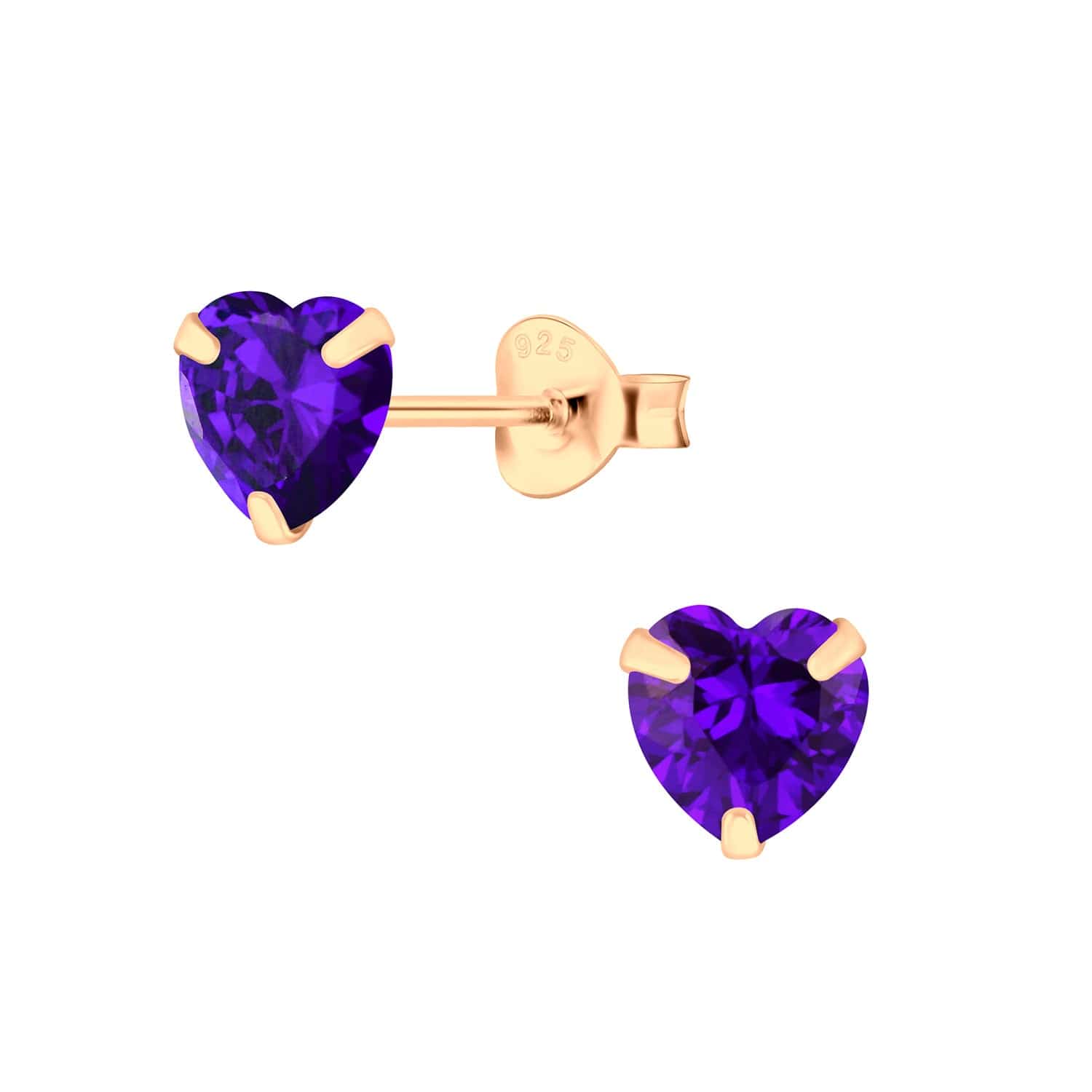 jewelaus Earrings Violet 6mm Heart Silver Stud Earrings