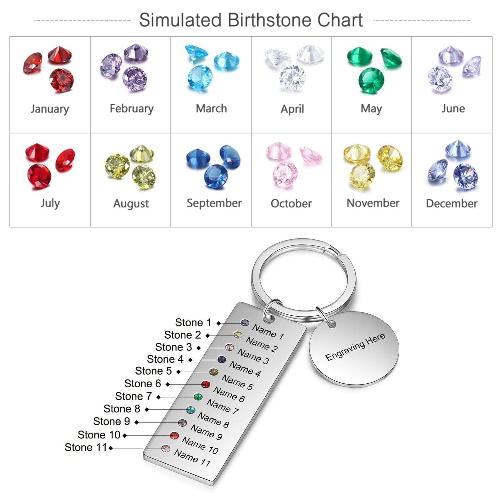 jewelaus Keychain 11 Stainless Steel Birthtsone Keychain