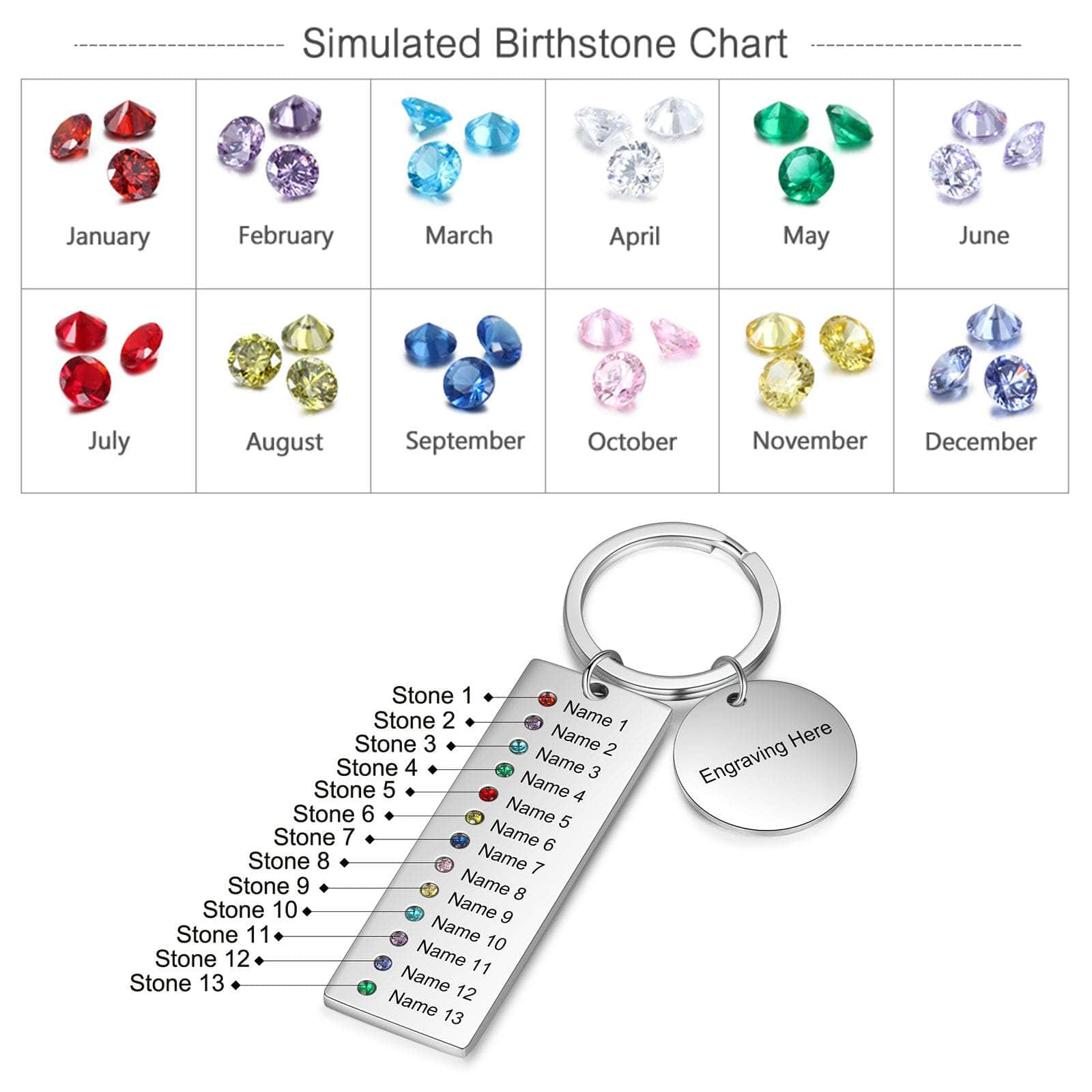 jewelaus Keychain 13 Stainless Steel Birthtsone Keychain