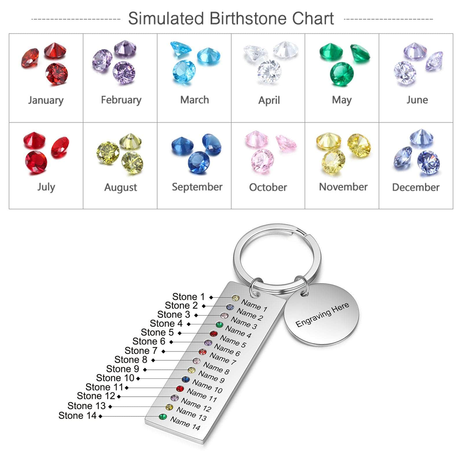 jewelaus Keychain 14 Stainless Steel Birthtsone Keychain