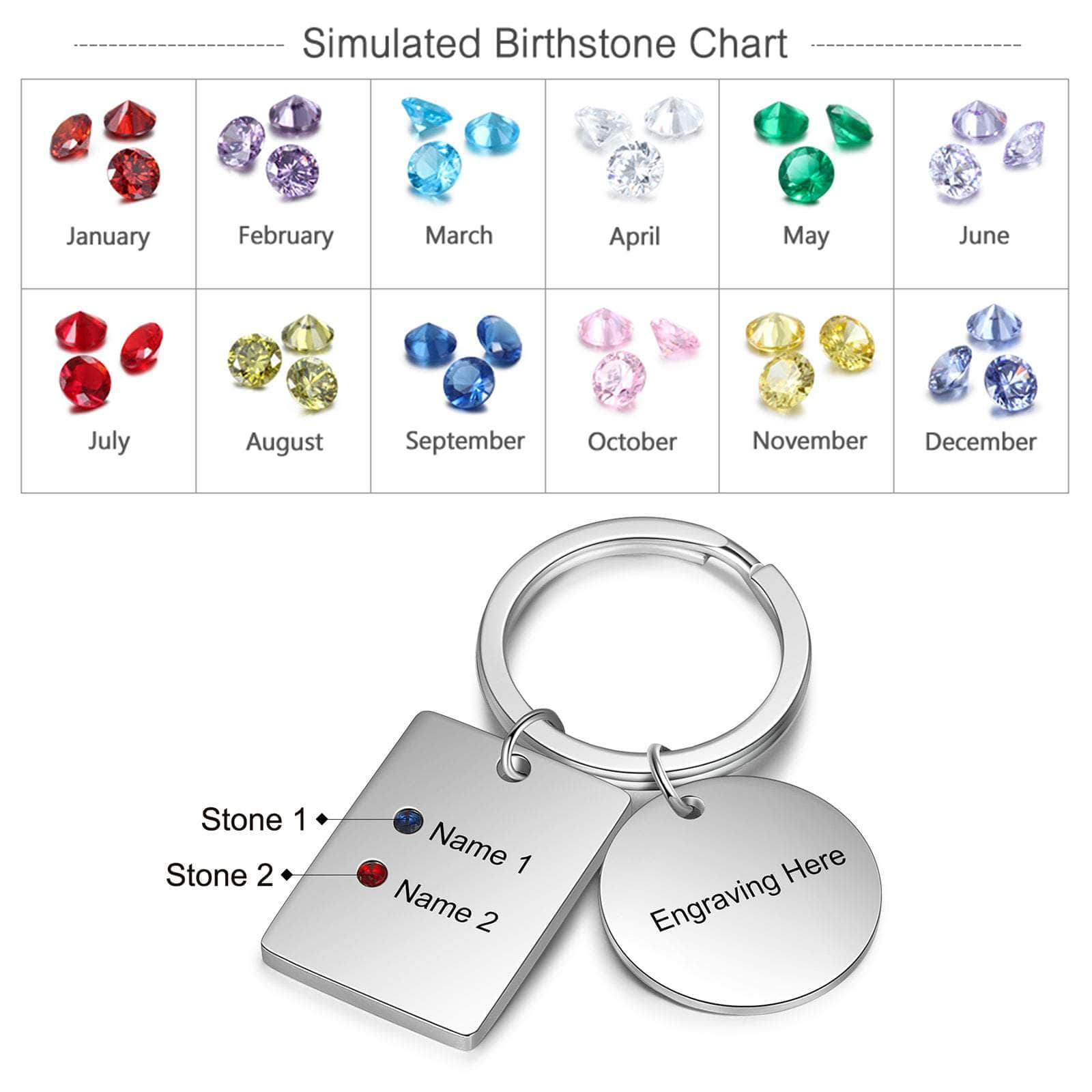 jewelaus Keychain 2 Stainless Steel Birthtsone Keychain