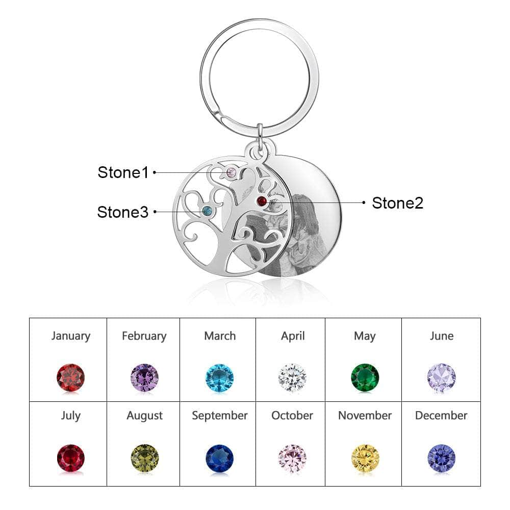 jewelaus Keychain 3 Birthstone Stainless Steal Photo Keychain