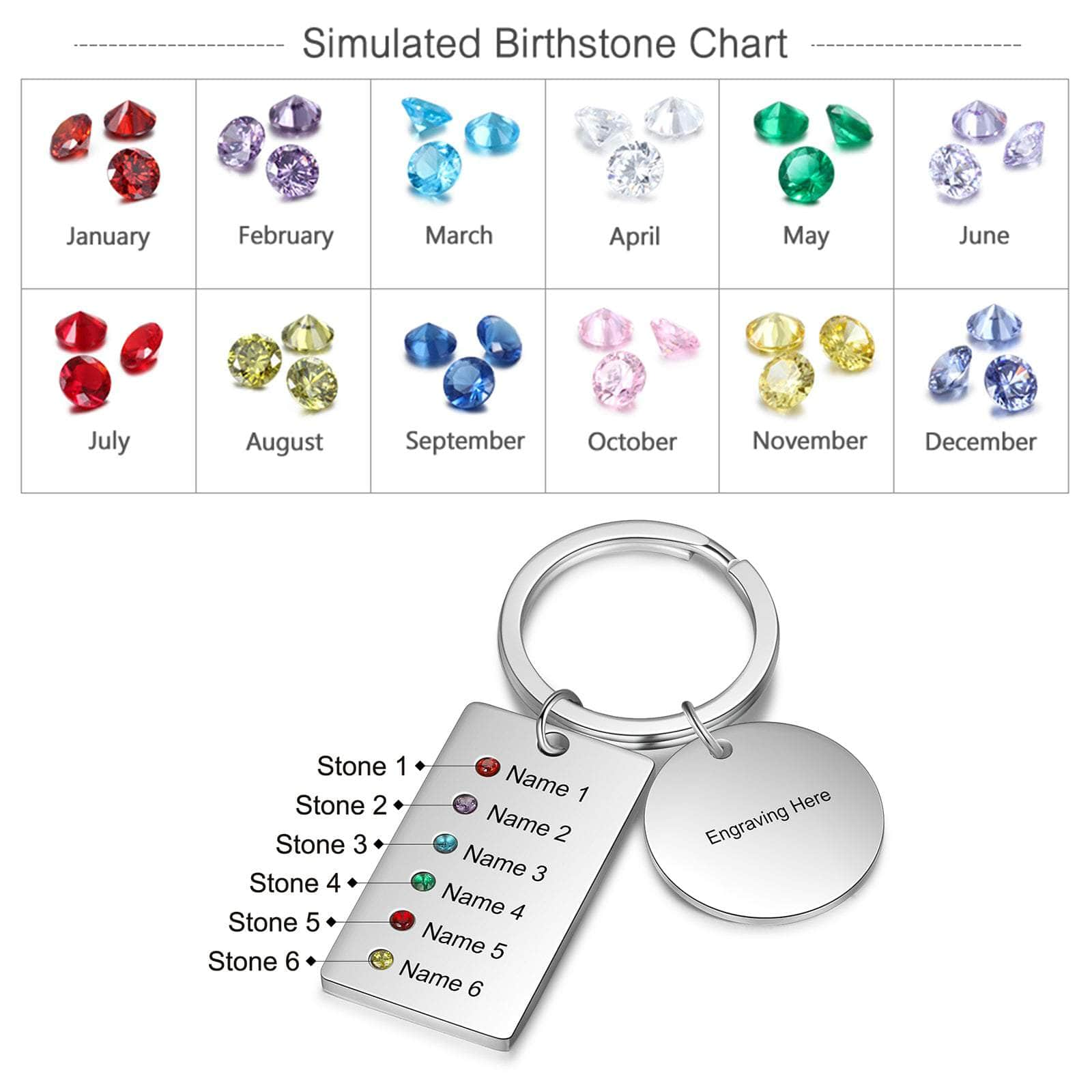 jewelaus Keychain 6 Stainless Steel Birthtsone Keychain