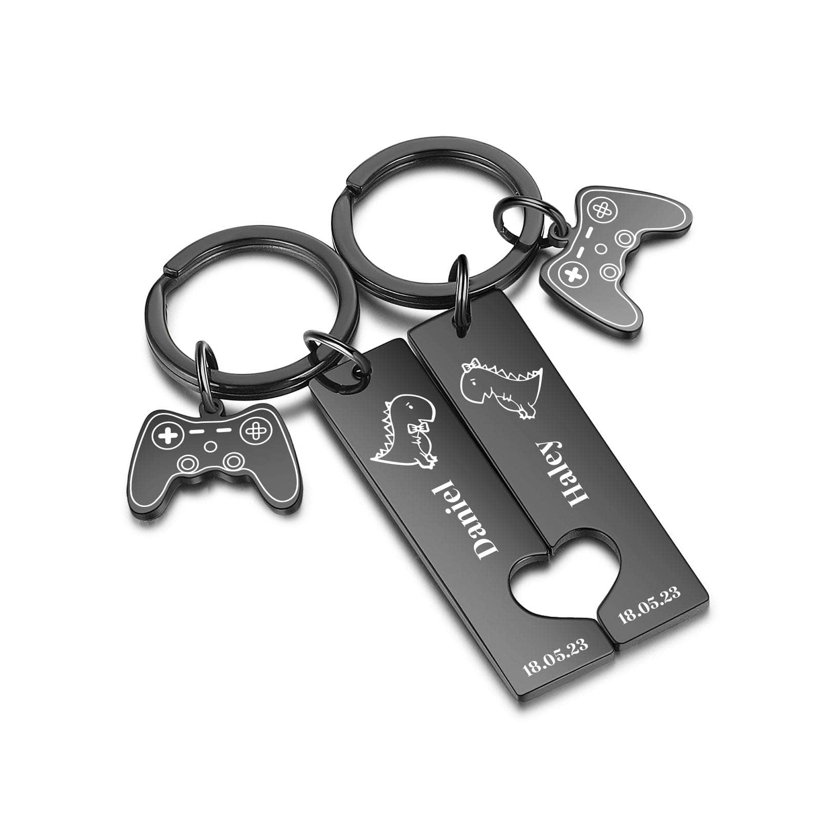 jewelaus Keychain Black Custom Dinosaur Pattern Couple Keychain