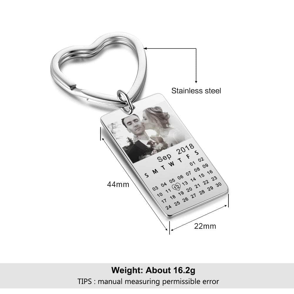 jewelaus Keychain Custom Calendar&Photo Custom Heart Shape Key Chain