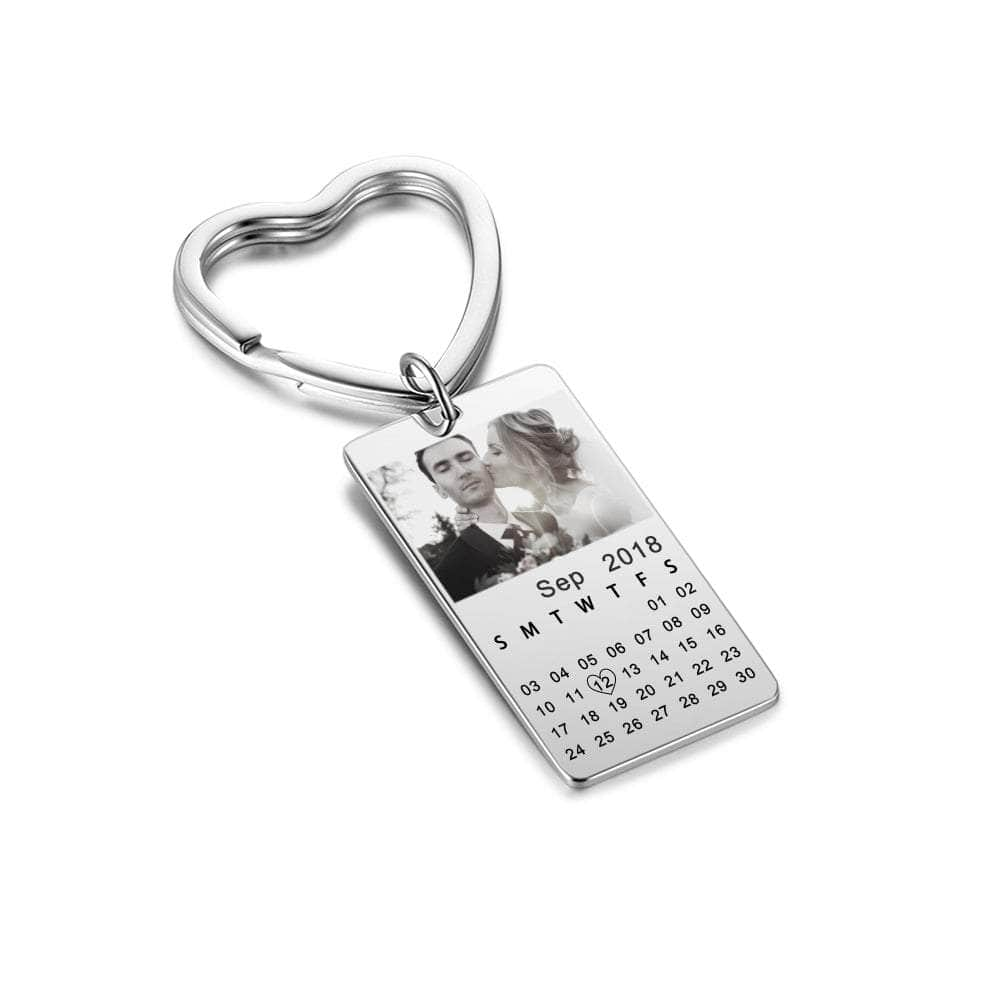 jewelaus Keychain Custom Double Sided Calendar&Photo Custom Heart Shape Key Chain