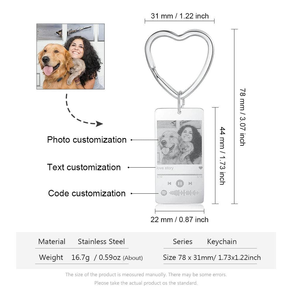 jewelaus Keychain Custom Photo&Spotify Code Custom Heart Shape Key Chain