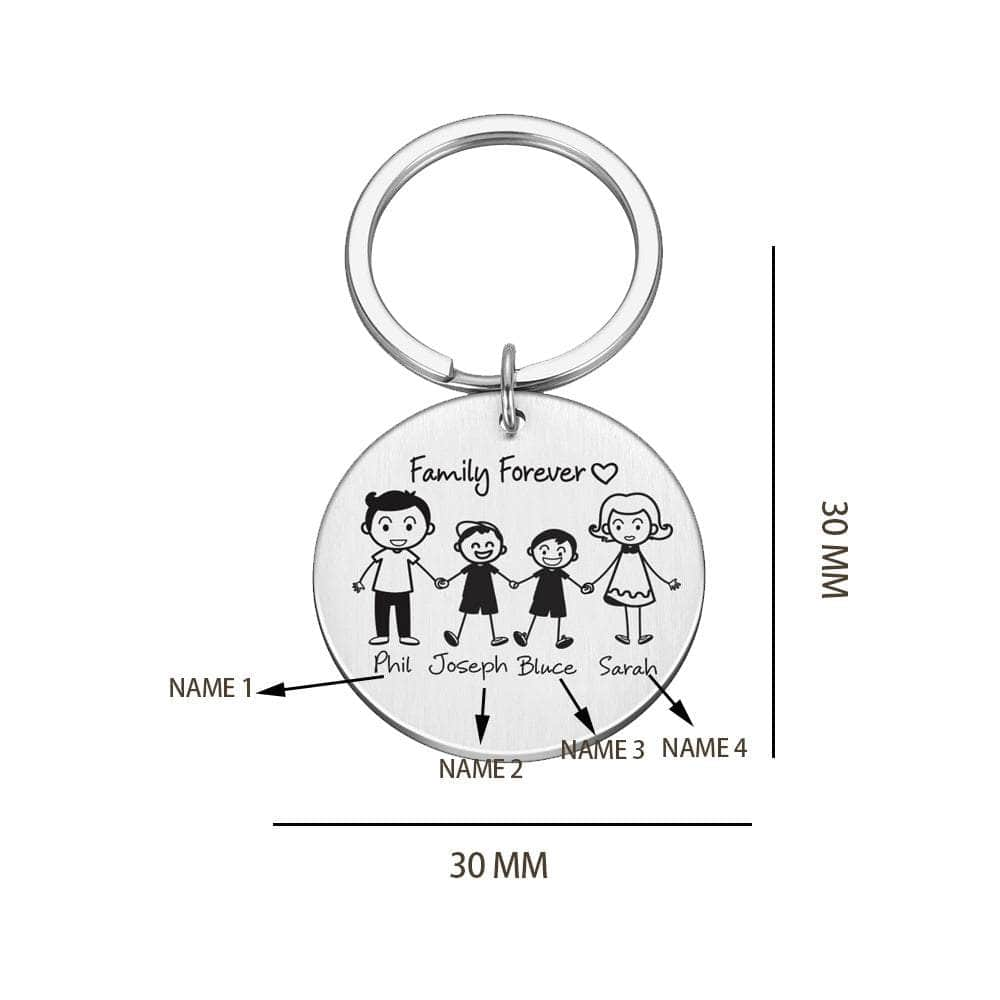 jewelaus Keychain Parents and Two Boys Custom Round Family Keychain