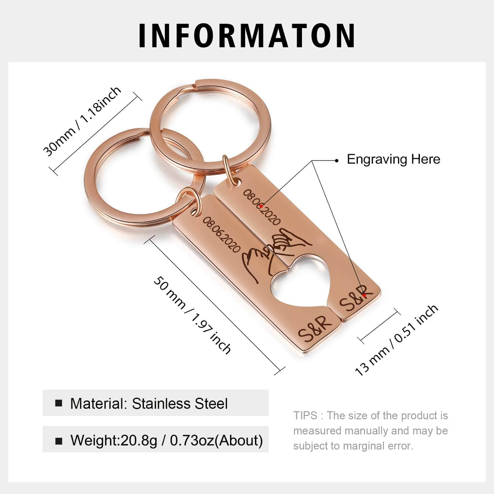 jewelaus Keychain Rose Gold Plated Custom Couple Keychain