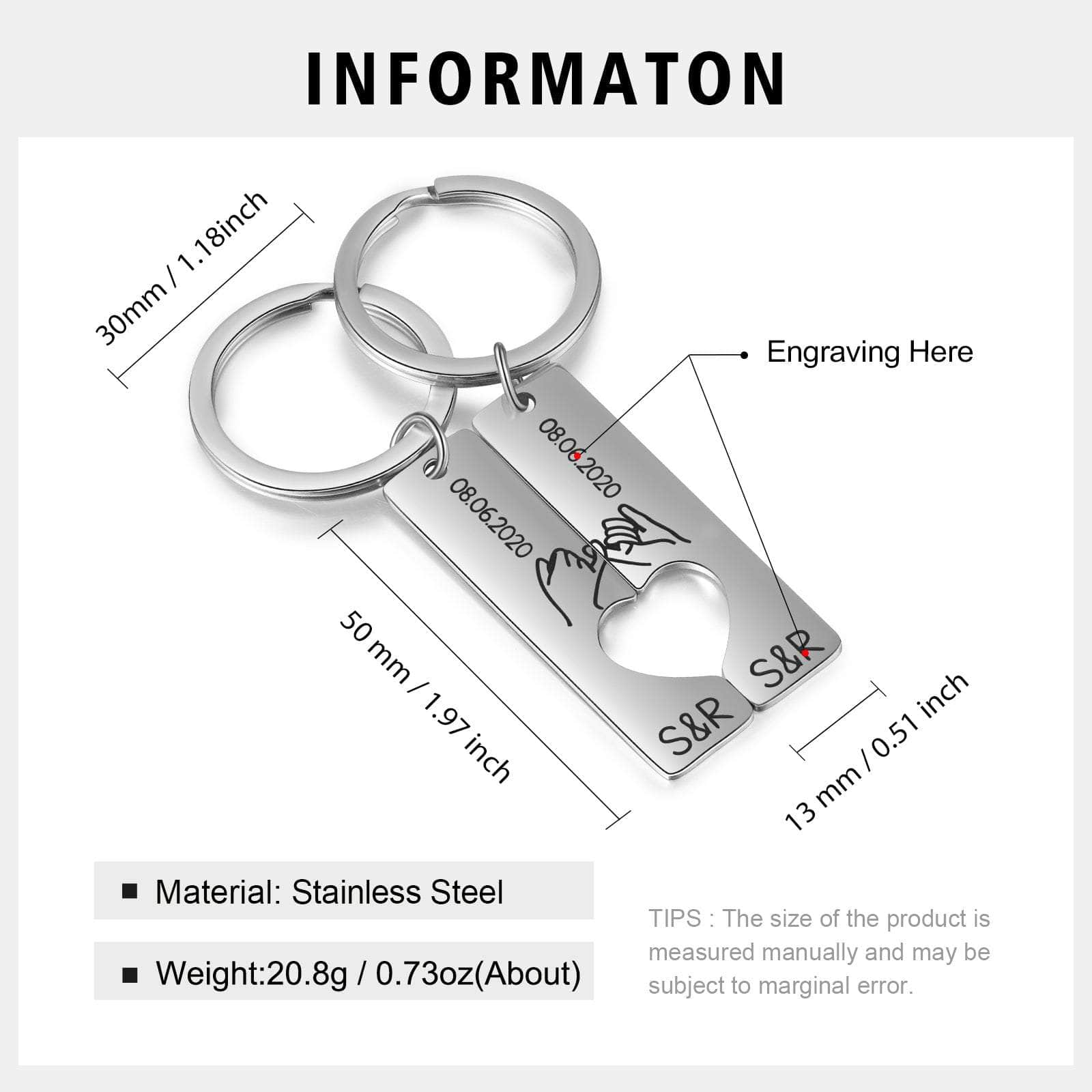 jewelaus Keychain Stainless Steel Custom Couple Keychain