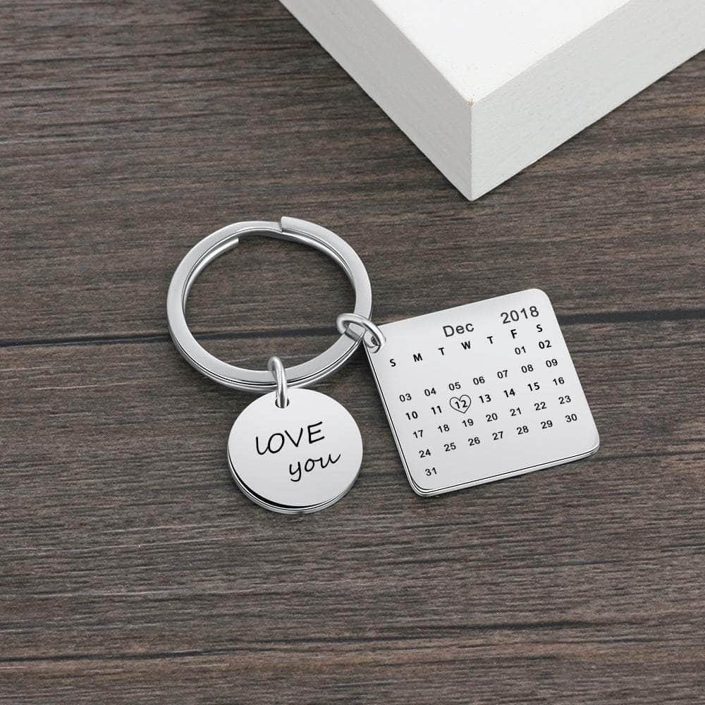 jewelaus Keychain Stainless Steel Custom Name Calendar Keychain