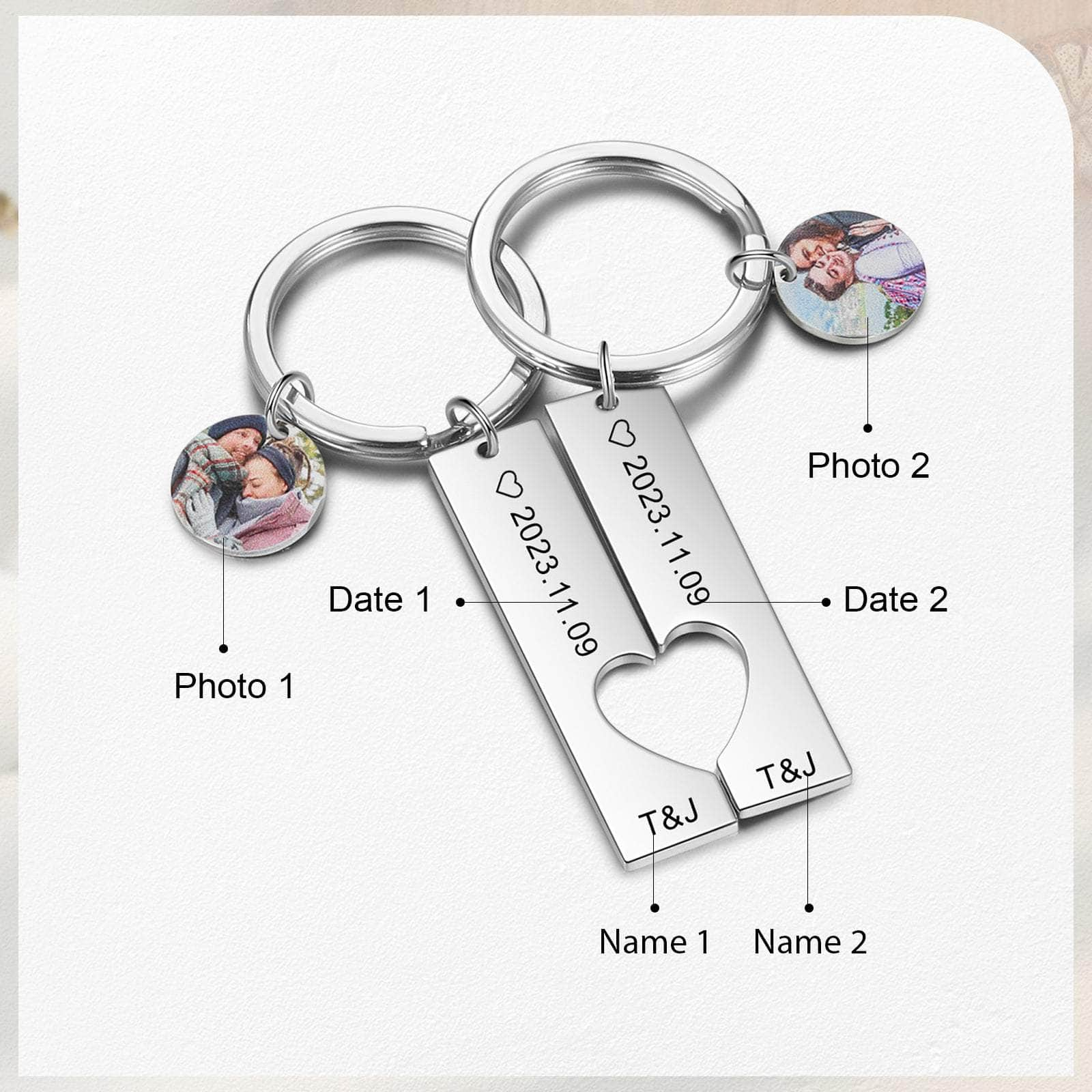 jewelaus Keychain Steel Color Photo Couple Keychain