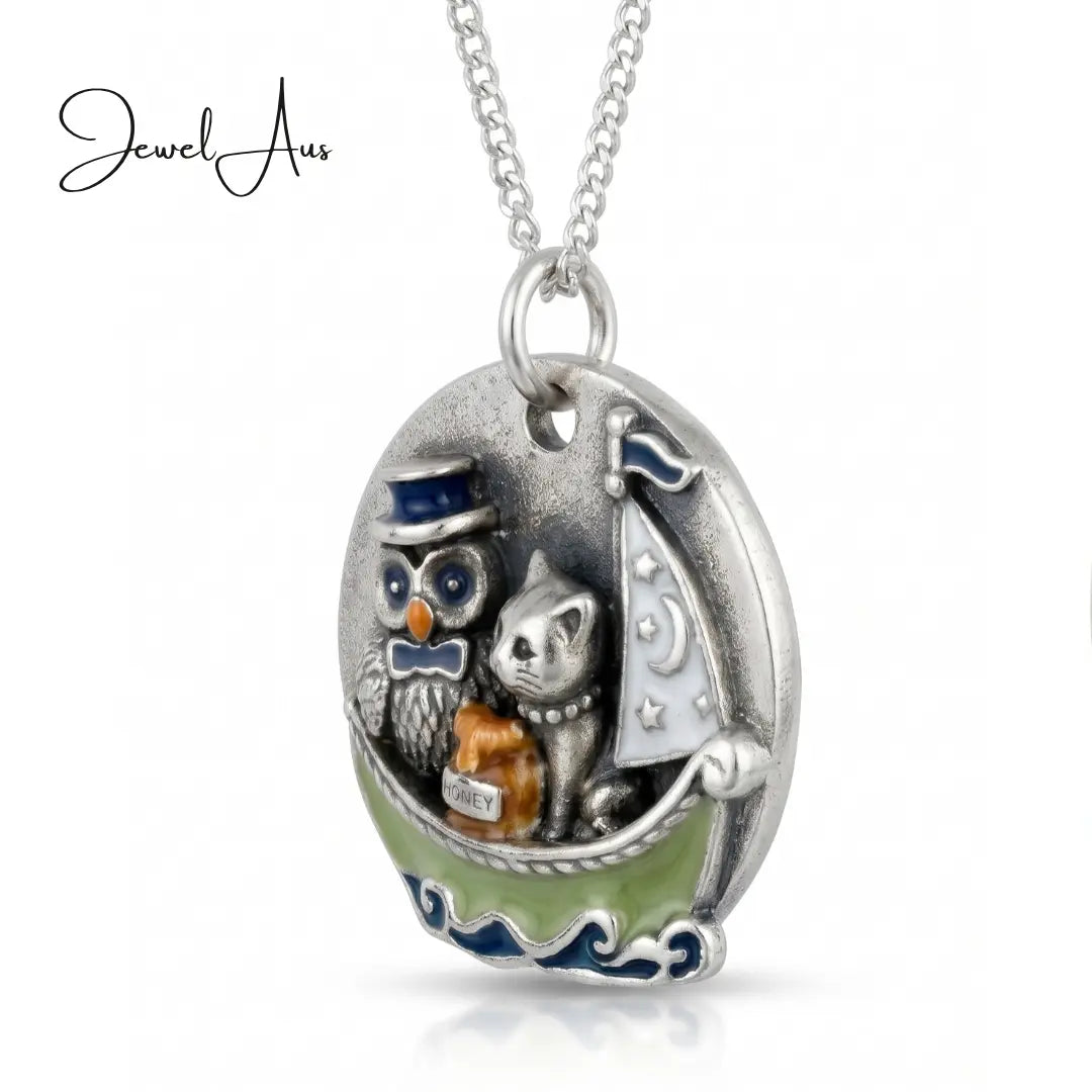 jewelaus necklace 3D Sterling Silver Owl and Pussycat Pendant
