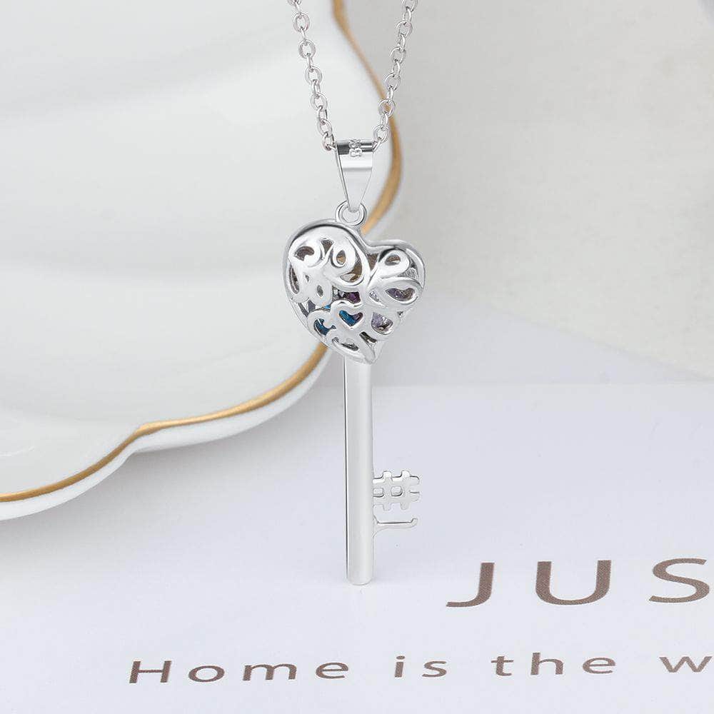 jewelaus Necklace 925 Heart Key Necklace with Birthstones
