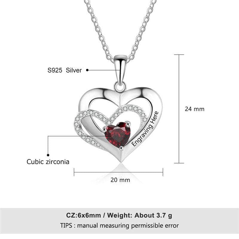 jewelaus Necklace 925 Sterling Silver 925 Silver One Birthstone Heart Necklace