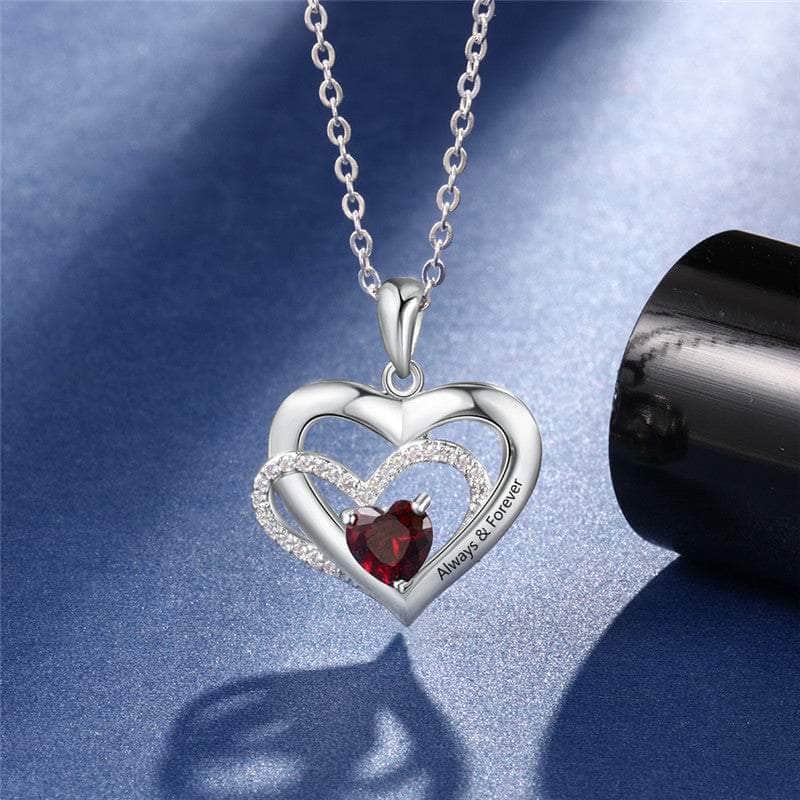 jewelaus Necklace 925 Sterling Silver 925 Silver One Birthstone Heart Necklace