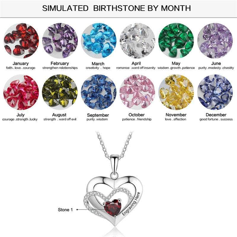 jewelaus Necklace 925 Sterling Silver 925 Silver One Birthstone Heart Necklace