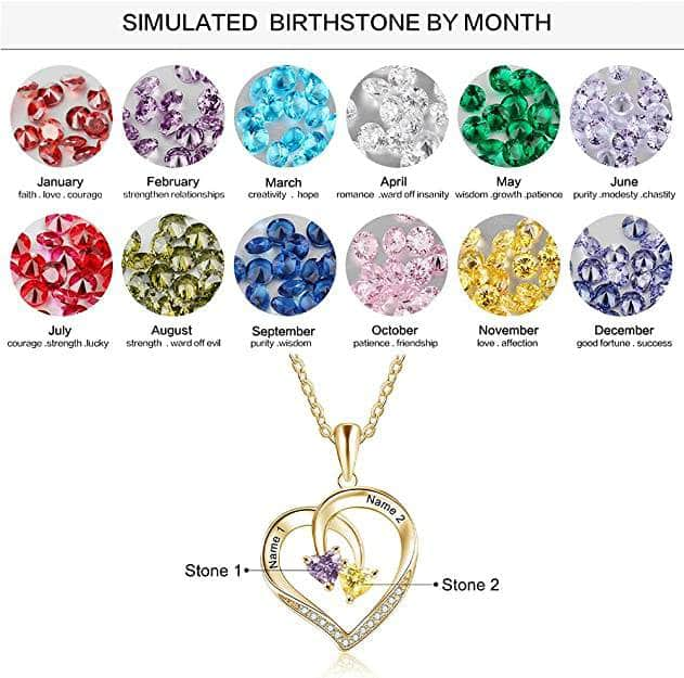 jewelaus Necklace Gold Plated 925 Sterling Silver Two Birthstone Necklace