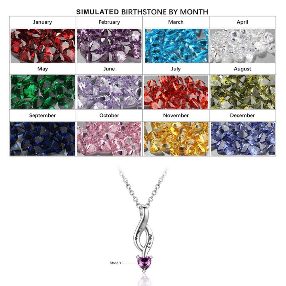 jewelaus Necklace White Gold Plated / 1 Two Name Heart Shape Birthstones Necklace