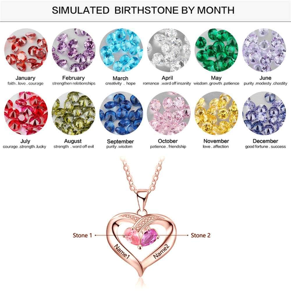 jewelaus Necklaces Rose Gold Plated Sterling Silver Two Birthstone Necklace