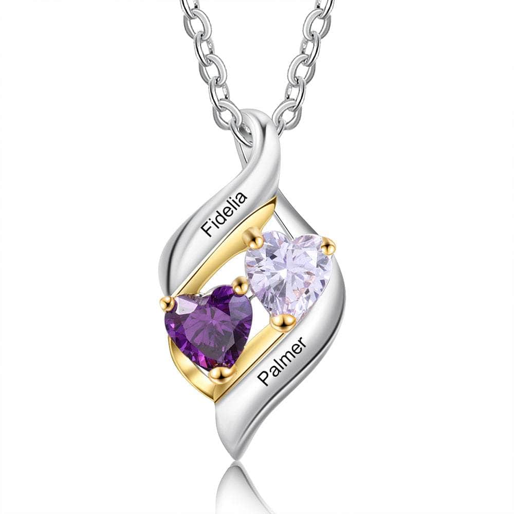 jewelaus Necklaces Two Heart Shape Birthstones Necklace