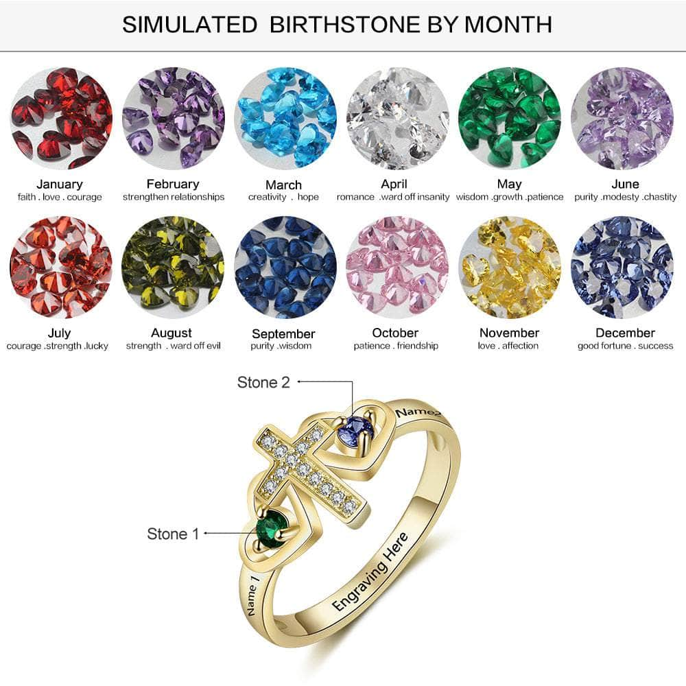 jewelaus Rings 10 / Gold Plated Silver Birthstones Cross Rings