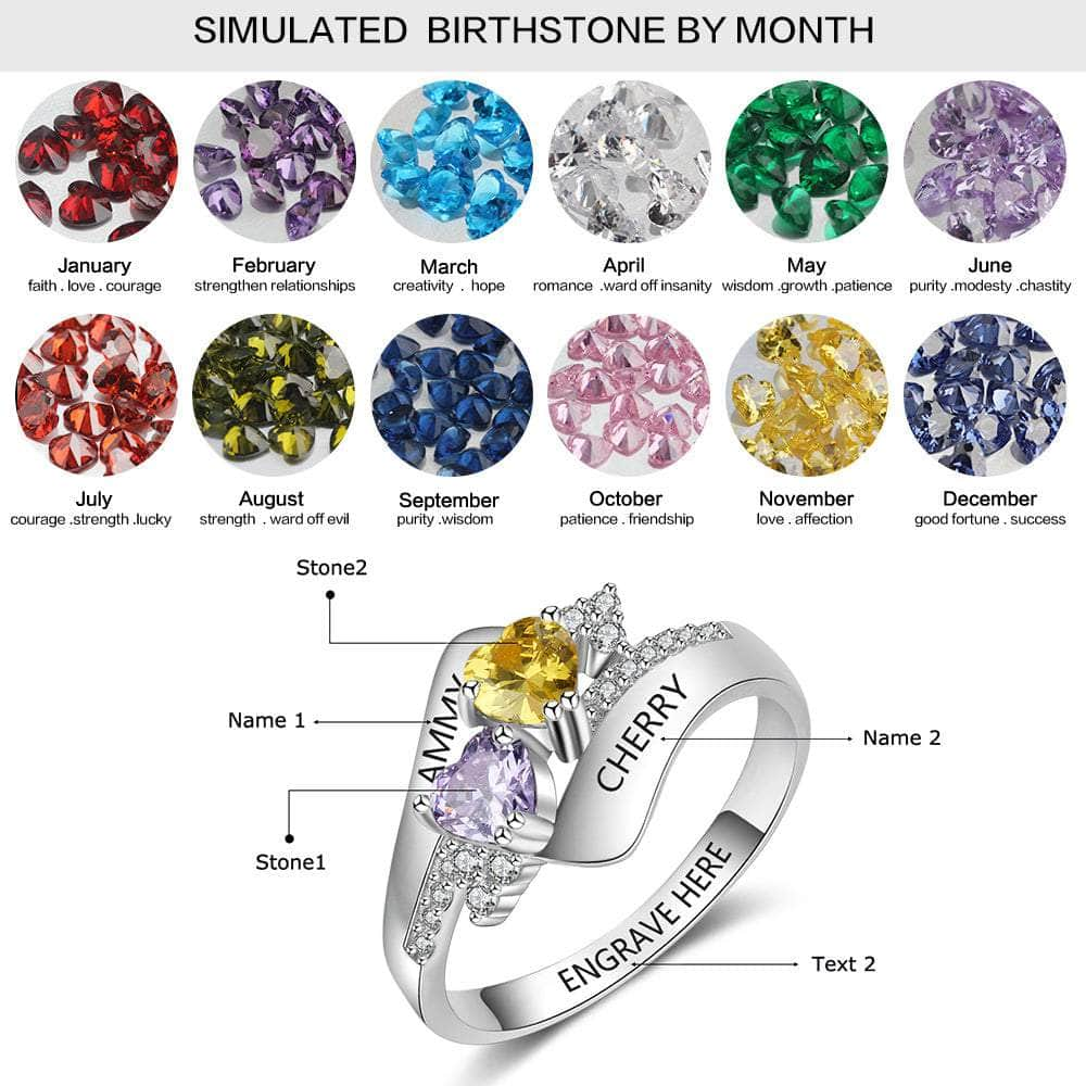 jewelaus Rings 10 / White Gold Plated S925 Heart Birthstone Rings