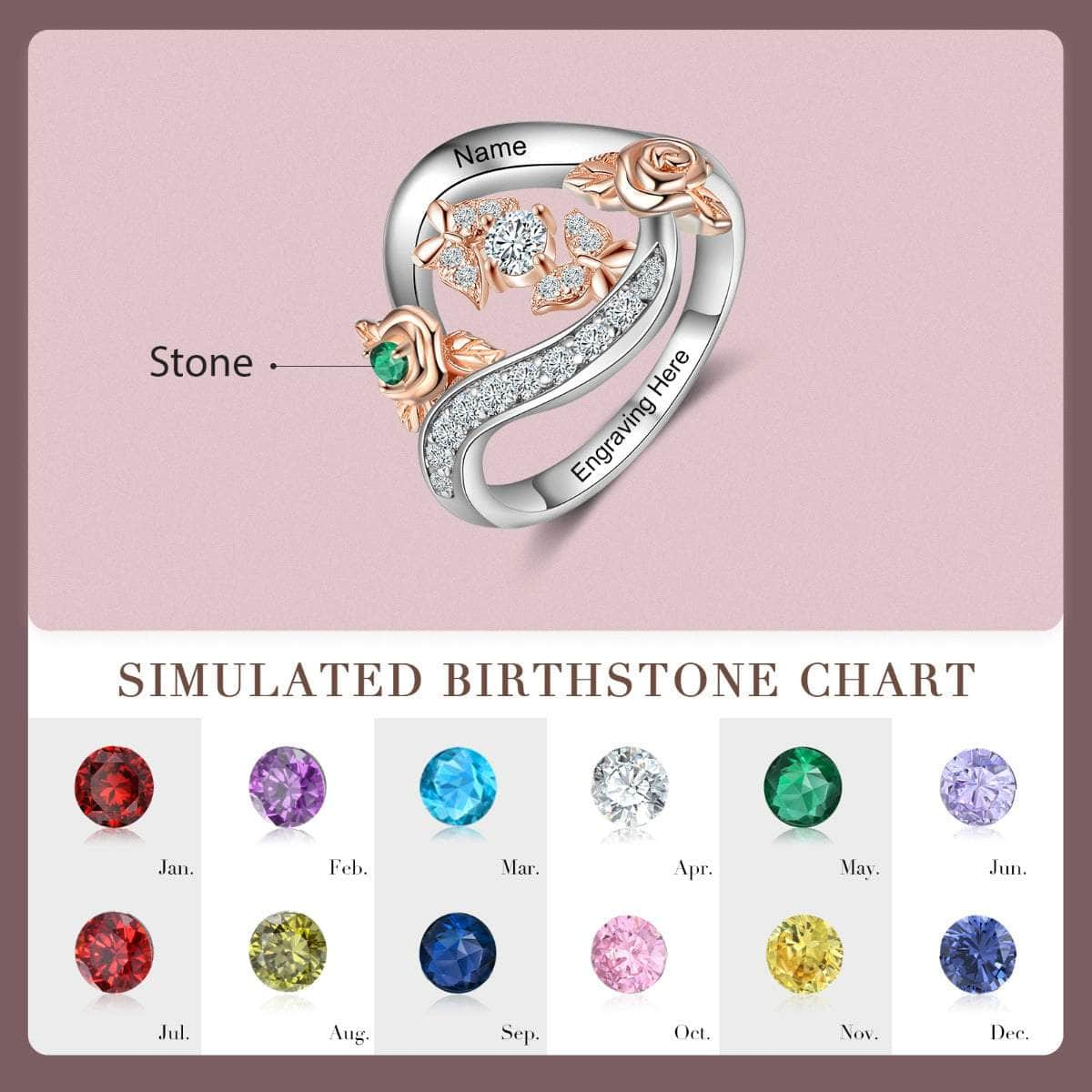 jewelaus Rings 6 / 1 Silver Birthstone Rose Flower Ring