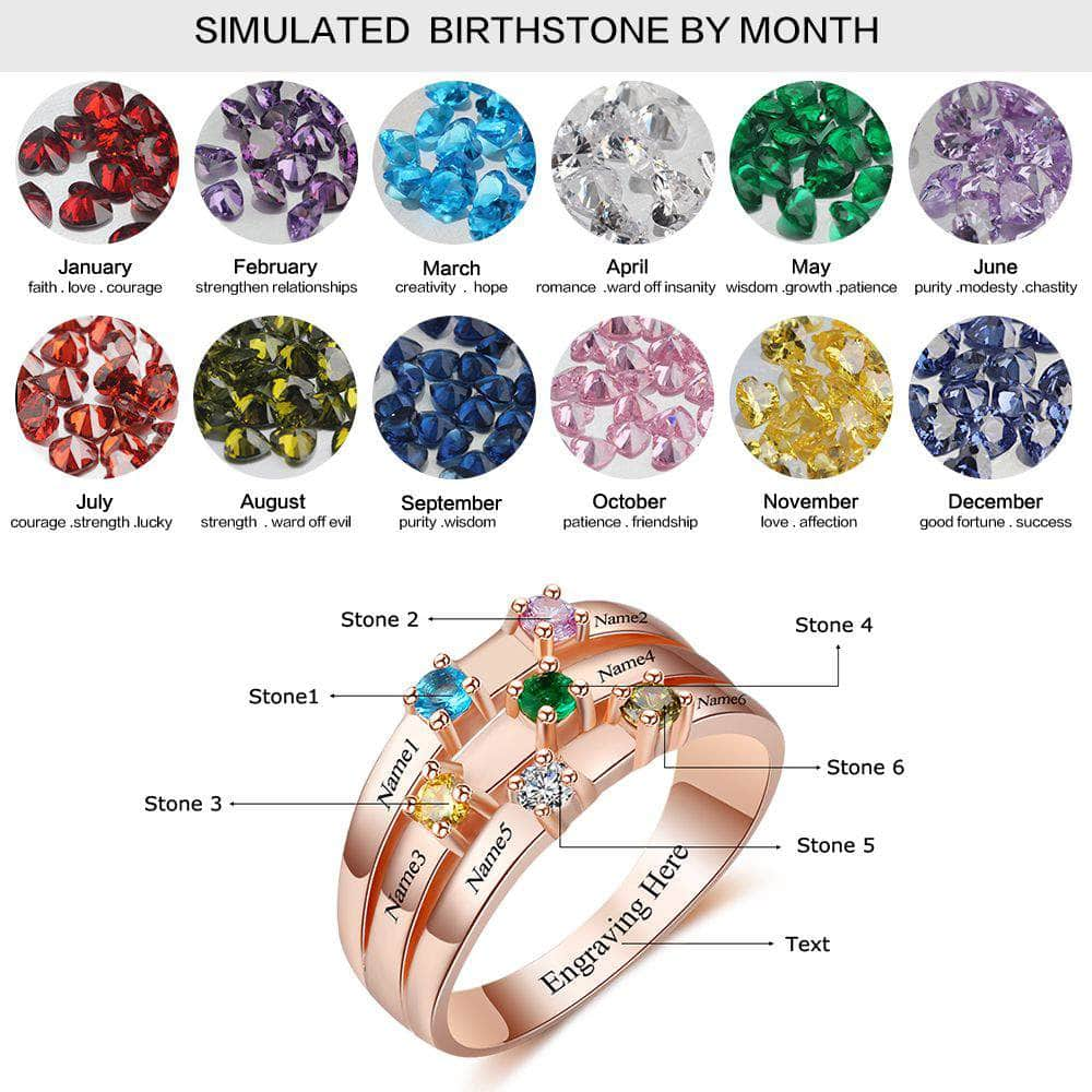 jewelaus Rings 6 / Rose Gold Plated Birthstone Rings with Names