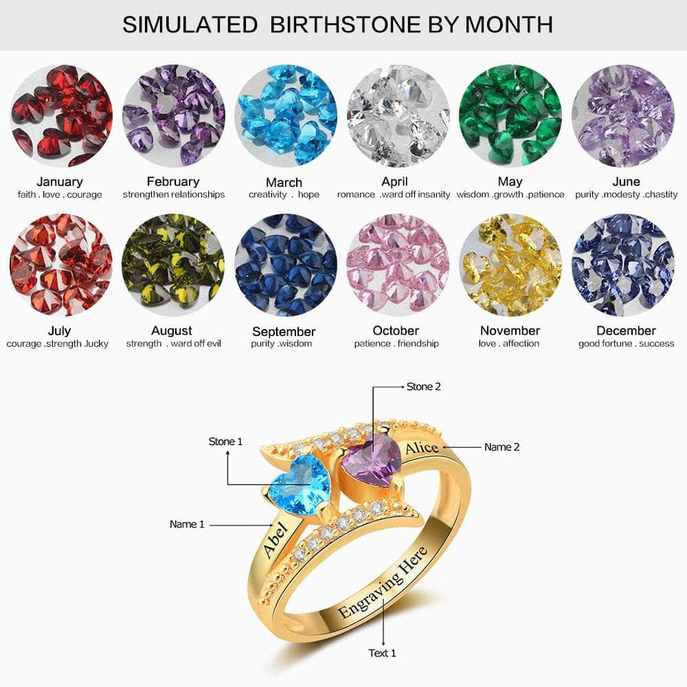 jewelaus Rings 925 Sterling Silver / 10 / Gold Plated 925 Sterling Silver Heart Birthstone Ring