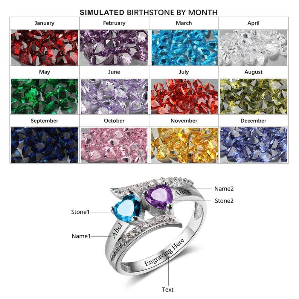 jewelaus Rings 925 Sterling Silver / 5 / White Gold Plated 925 Sterling Silver Heart Birthstone Ring