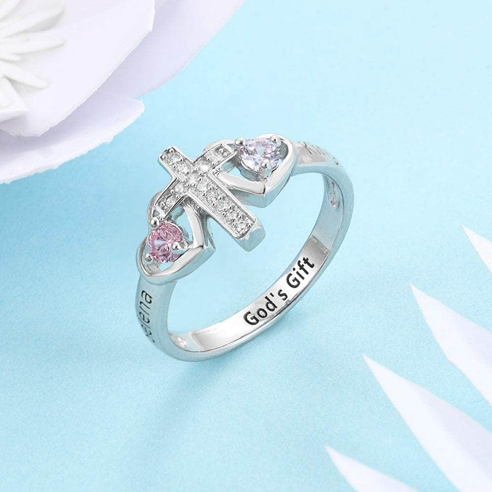 jewelaus Rings Silver Birthstones Cross Rings