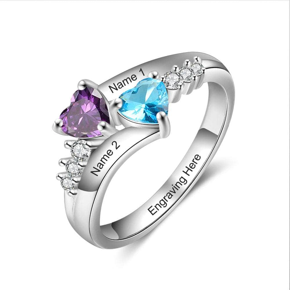 jewelaus Rings Silver Heart Birthstone Ring