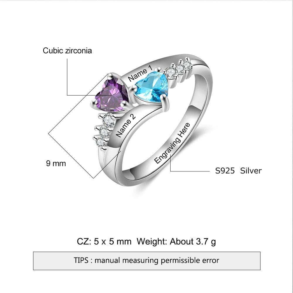 jewelaus Rings Silver Heart Birthstone Ring