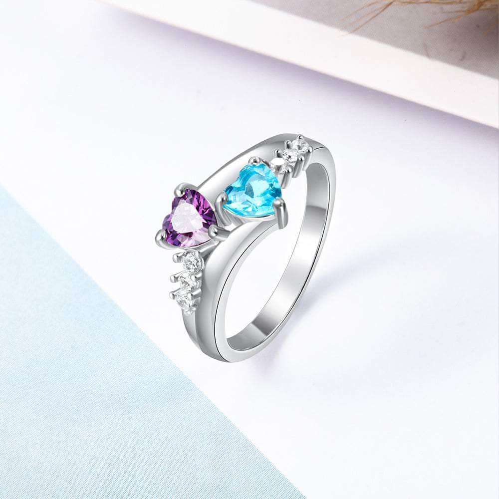 jewelaus Rings Silver Heart Birthstone Ring