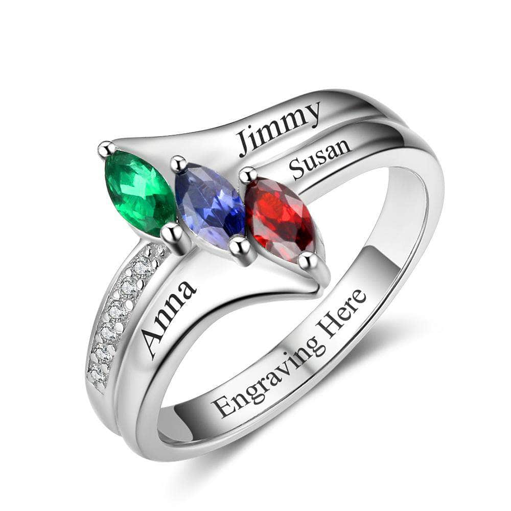 jewelaus Rings Sterling Silver Birthstone & Engraved Ring